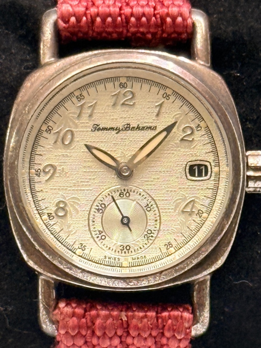 Tommy Bahama Pink Canvas And Stainless Steel Wrist Watch #23
